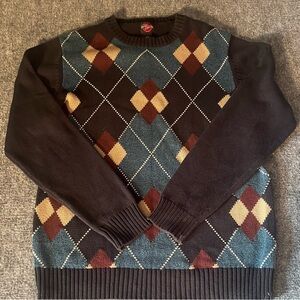 Vintage Nick Danger Sweater Men's Brown Argyle Blue Beige Preppy Sportswear Med